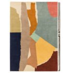 Rugberry Abstract Wool Rug – Coral, Sand & Slate | Modern Artistic Flow