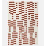 Gridcode Wool Rug – Cream & Brick Red Geometric Minimalist | Linear Modern Design