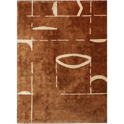 Terracotta Schema Wool Rug – Abstract Dashed Geometry | Modern Brown Designer Rug