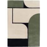 Modern Arcs Wool Rug – Ivory, Olive & Charcoal | Minimalist Geometric Form