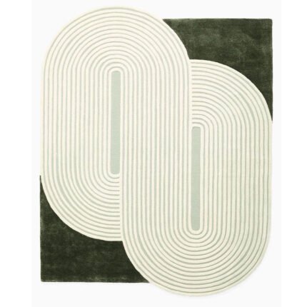 Looped Harmony | Geometric Rug | Green & white  |Grid & Lines